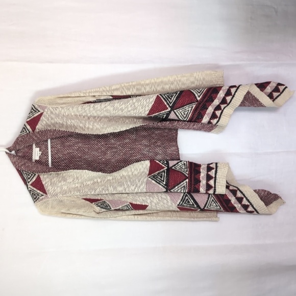 debut Sweaters - Debut Cream Red Black Aztec Open Front Waterfall Cardigan Size Small Medium